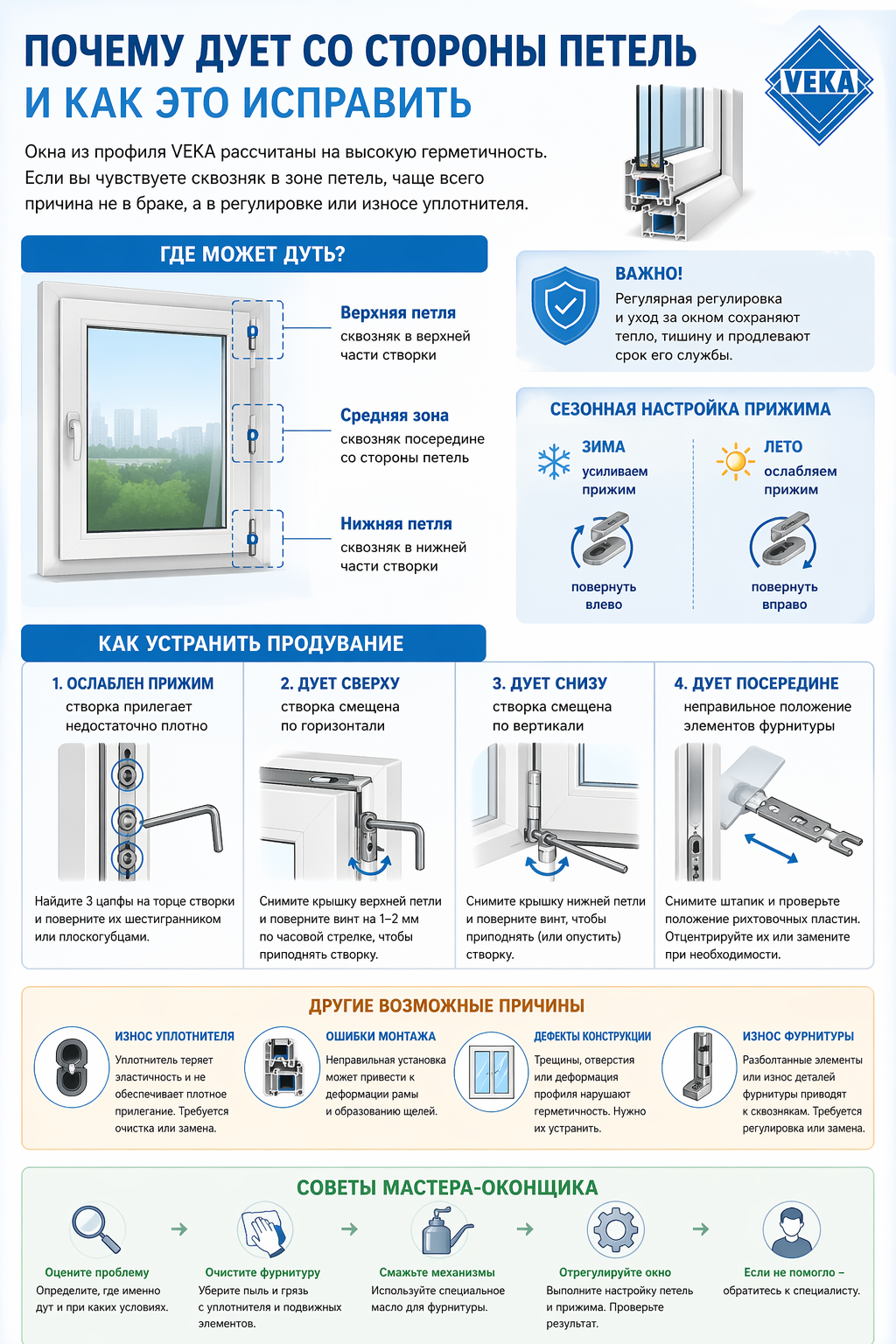 Почему может продувать окно со стороны петель и как сохранить герметичность окон из профиля VEKA